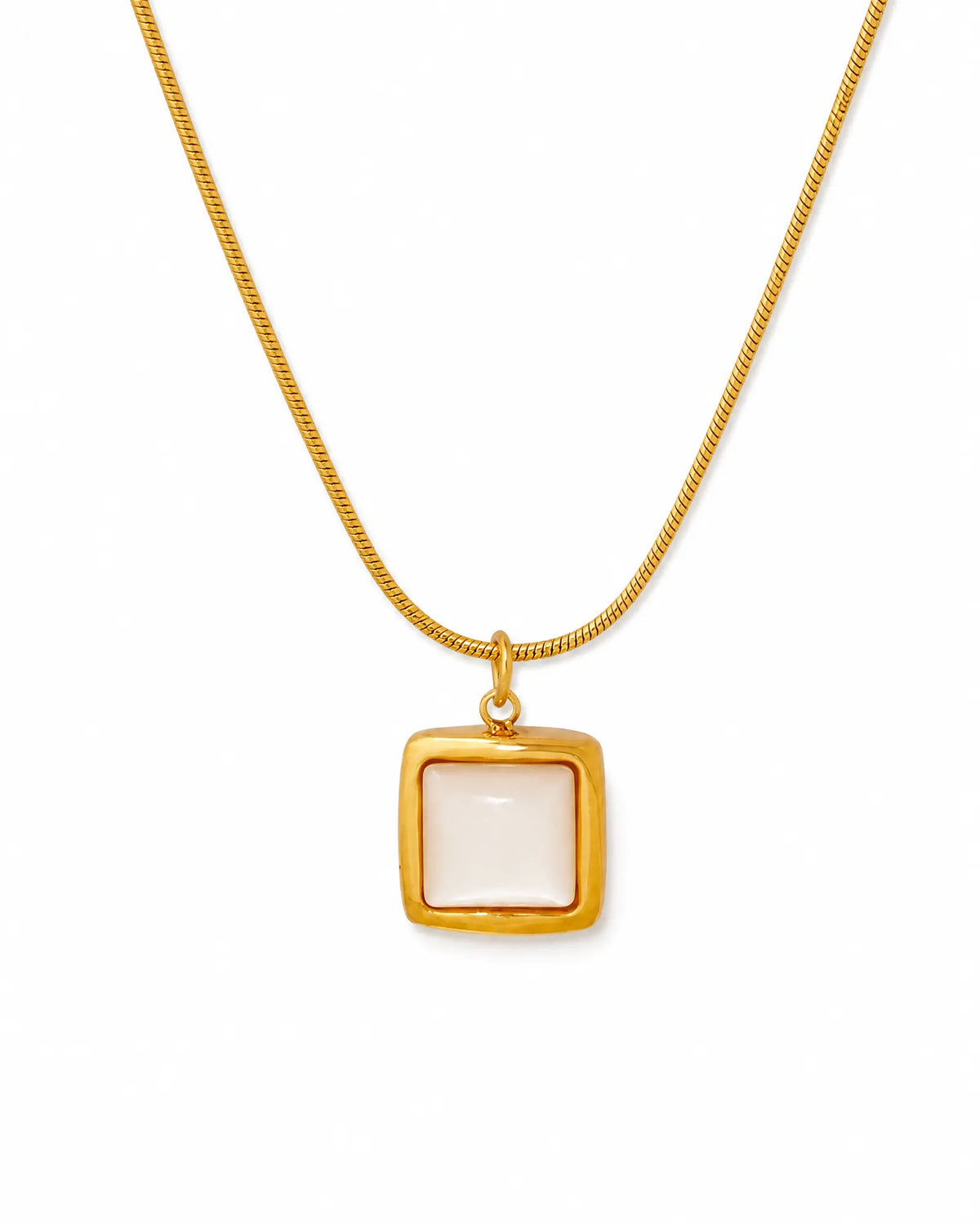 Square White Seashell Pendant Necklace