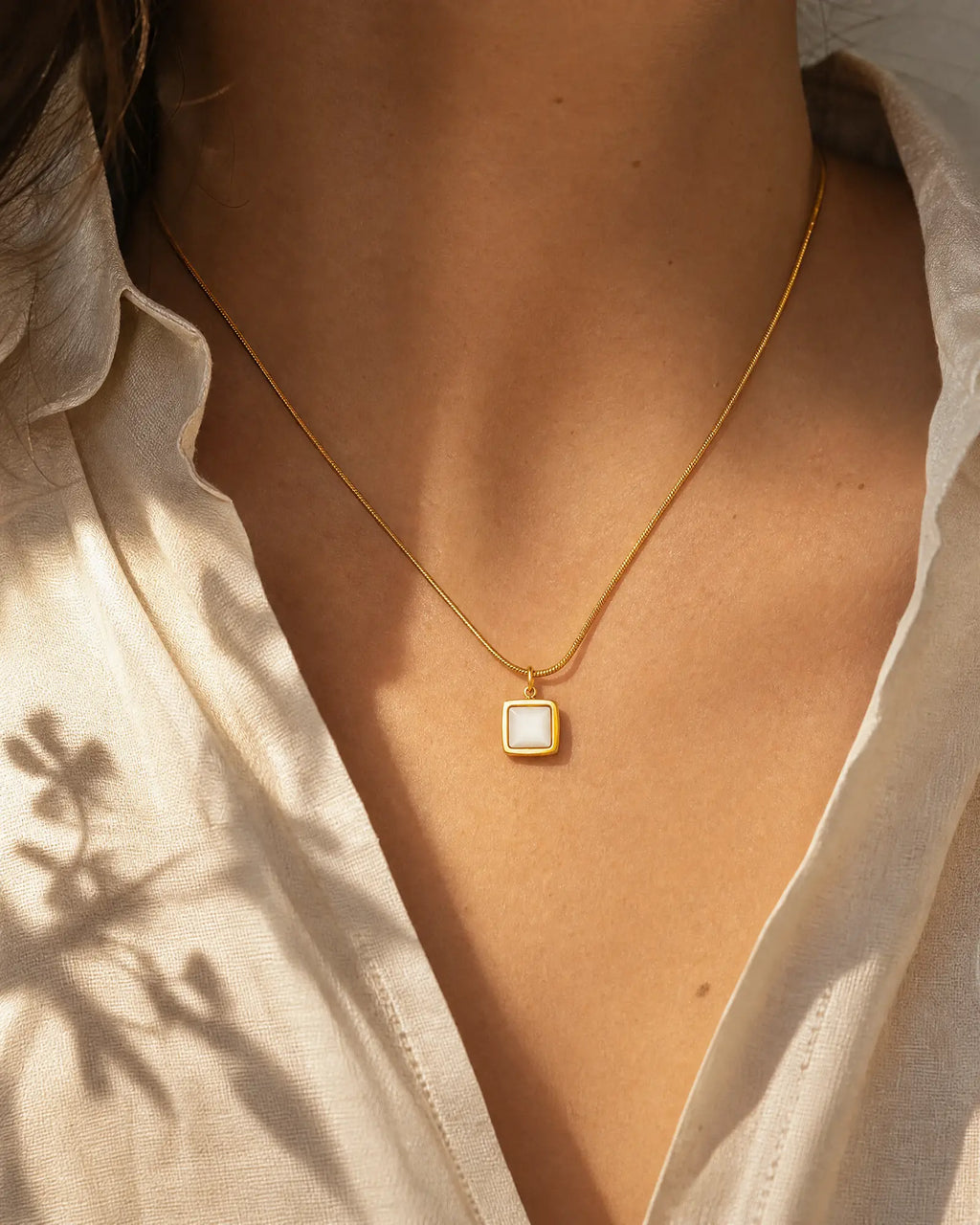 Square White Seashell Pendant Necklace
