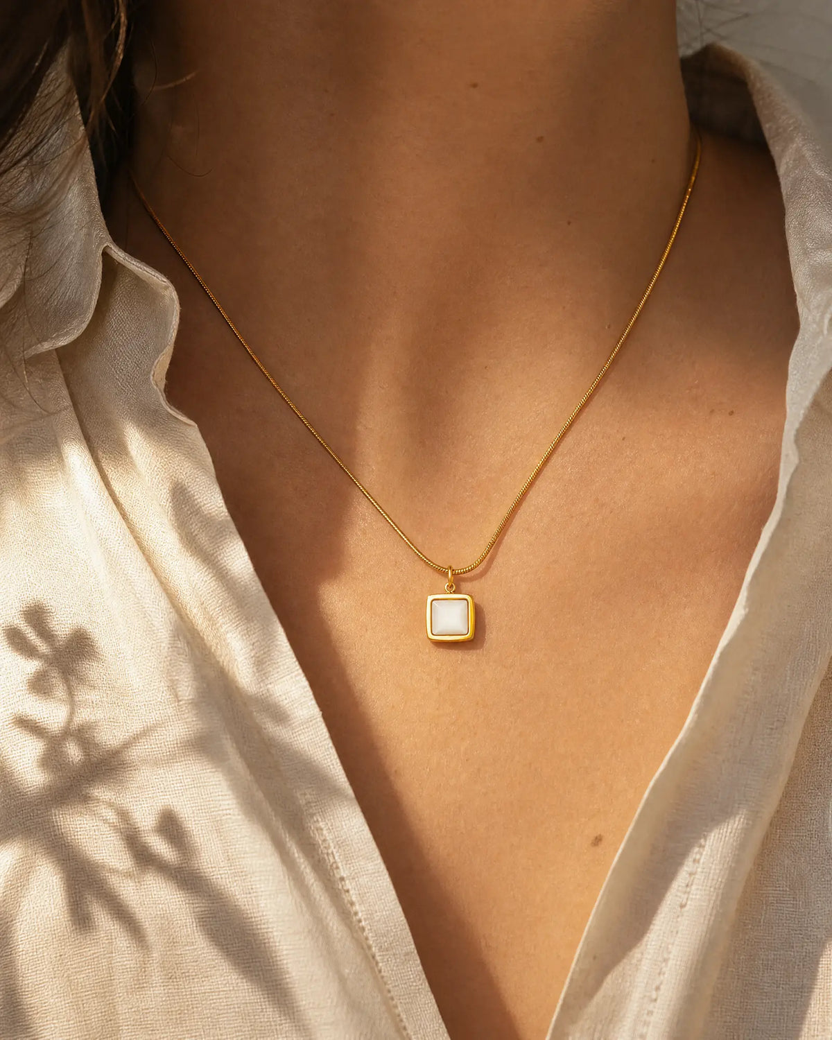 Square White Seashell Pendant Necklace