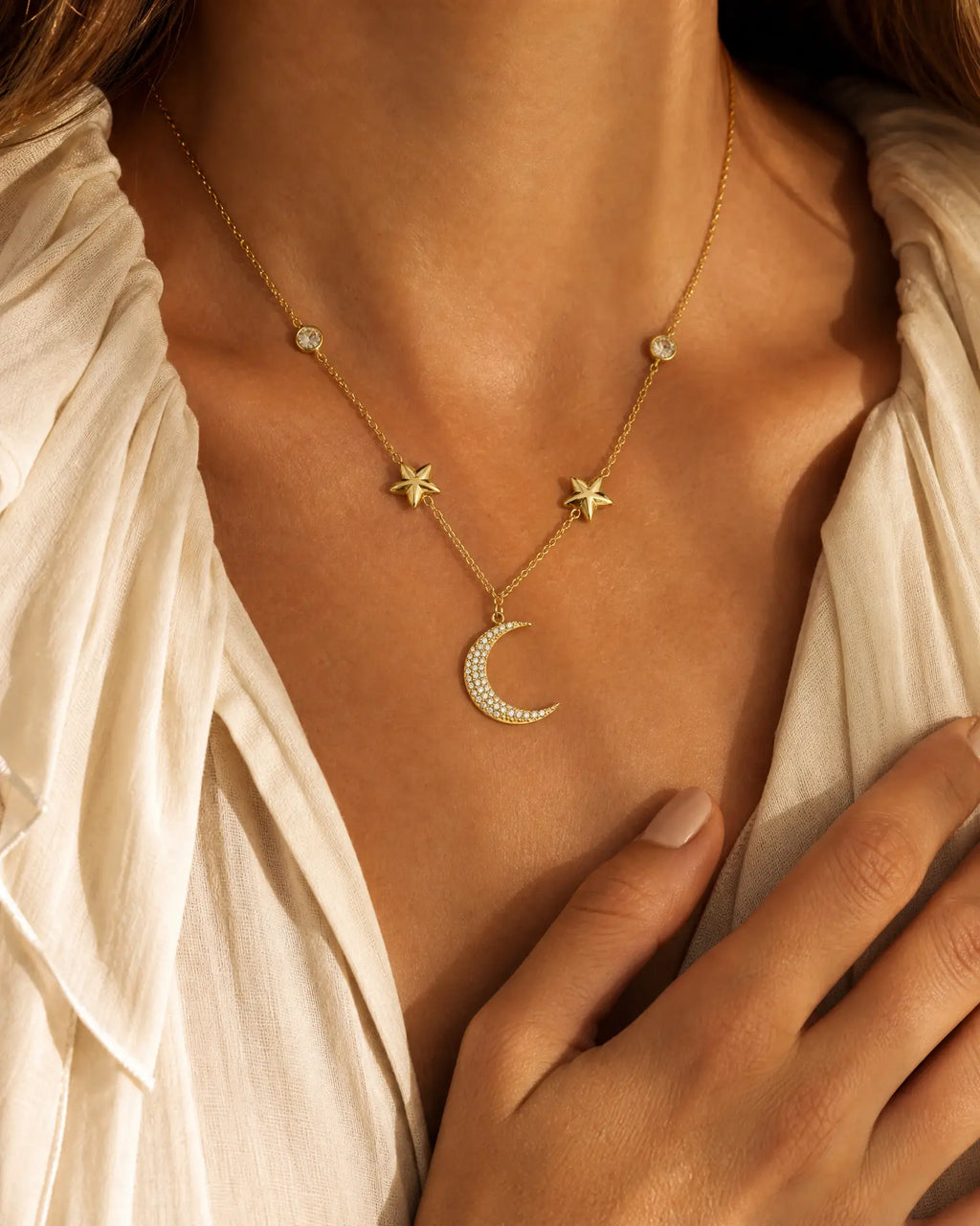 Celestial Moon & Stars CZ Necklace