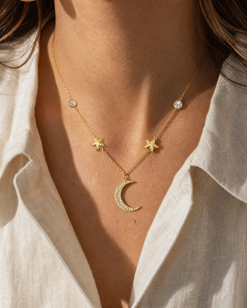 Celestial Moon & Stars CZ Necklace