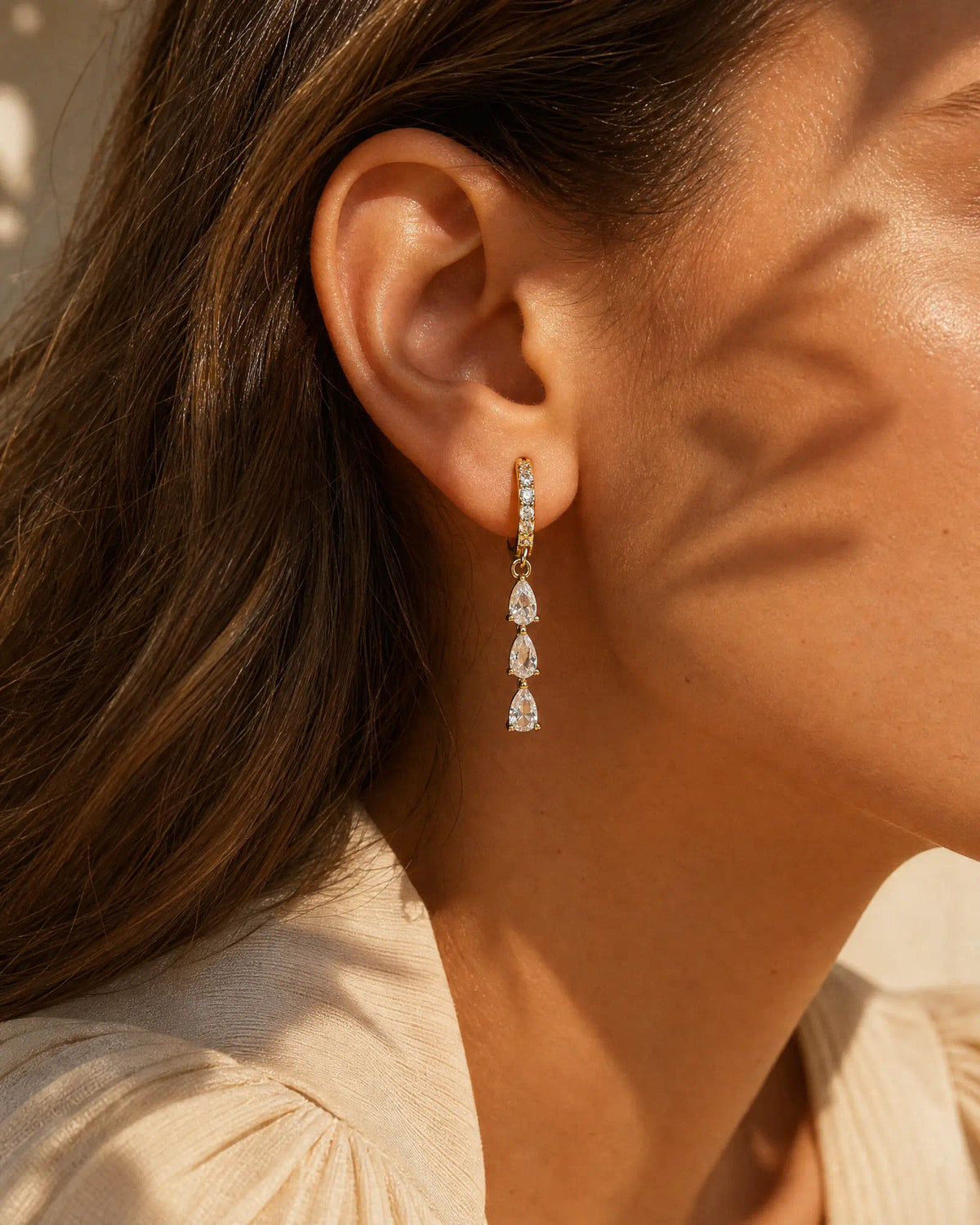 Triple Tier Drop Huggie Earrings