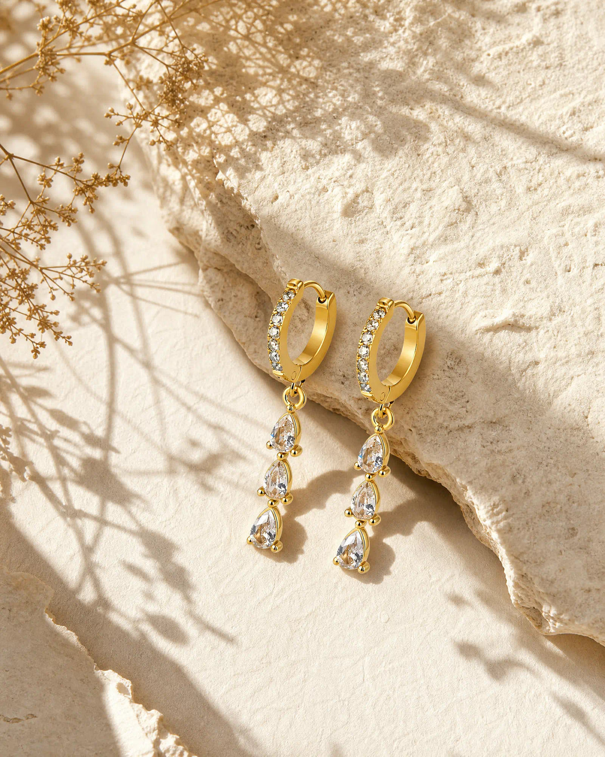 Triple Tier Drop Huggie Earrings