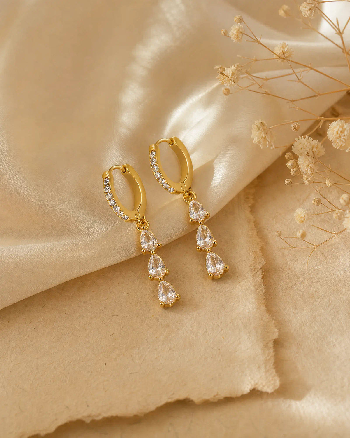Triple Tier Drop Huggie Earrings