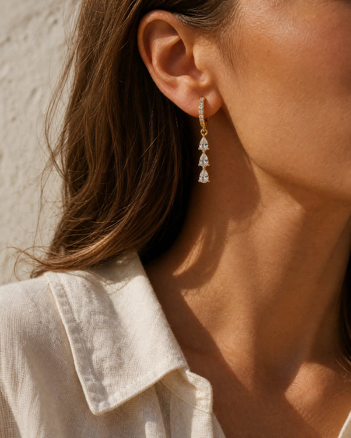 Triple Tier Drop Huggie Earrings