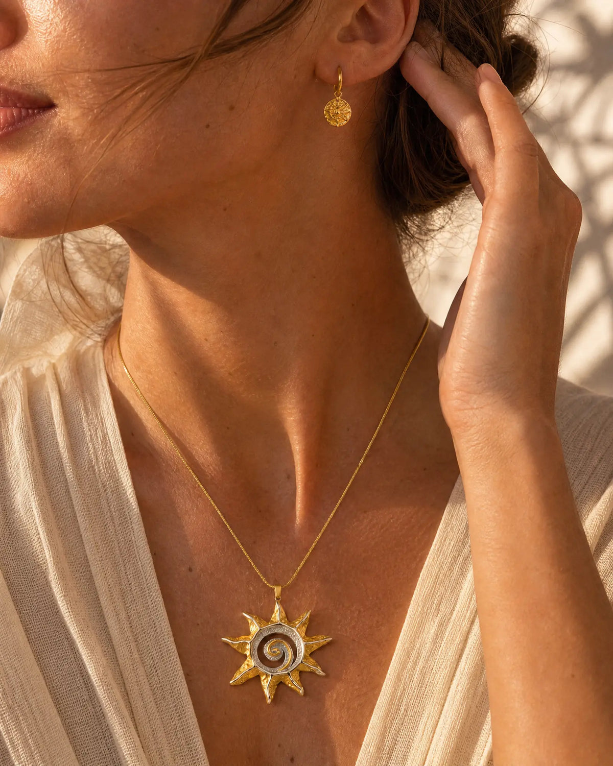 Two-Tone Sun Spiral Pendant Necklace