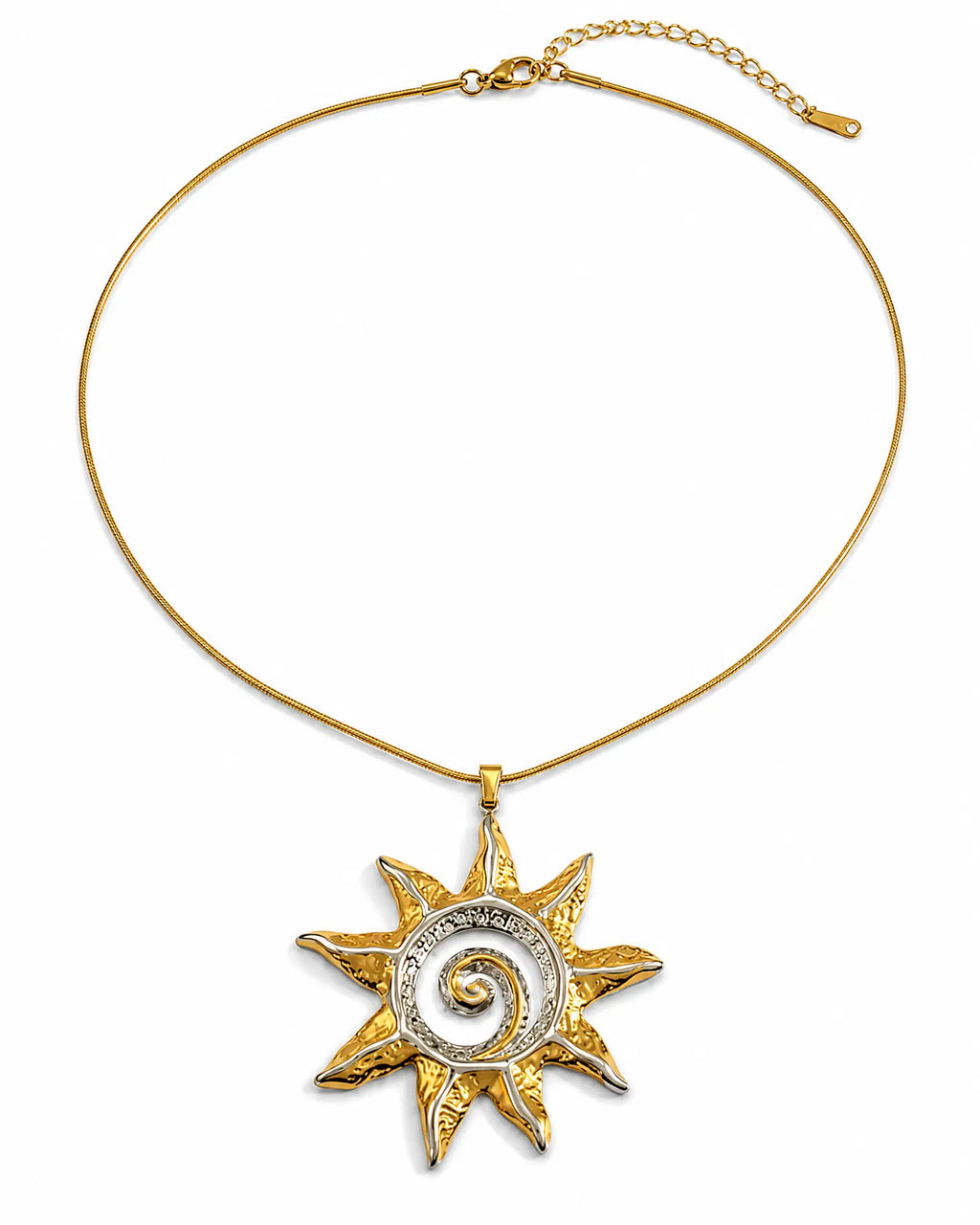 Two-Tone Sun Spiral Pendant Necklace