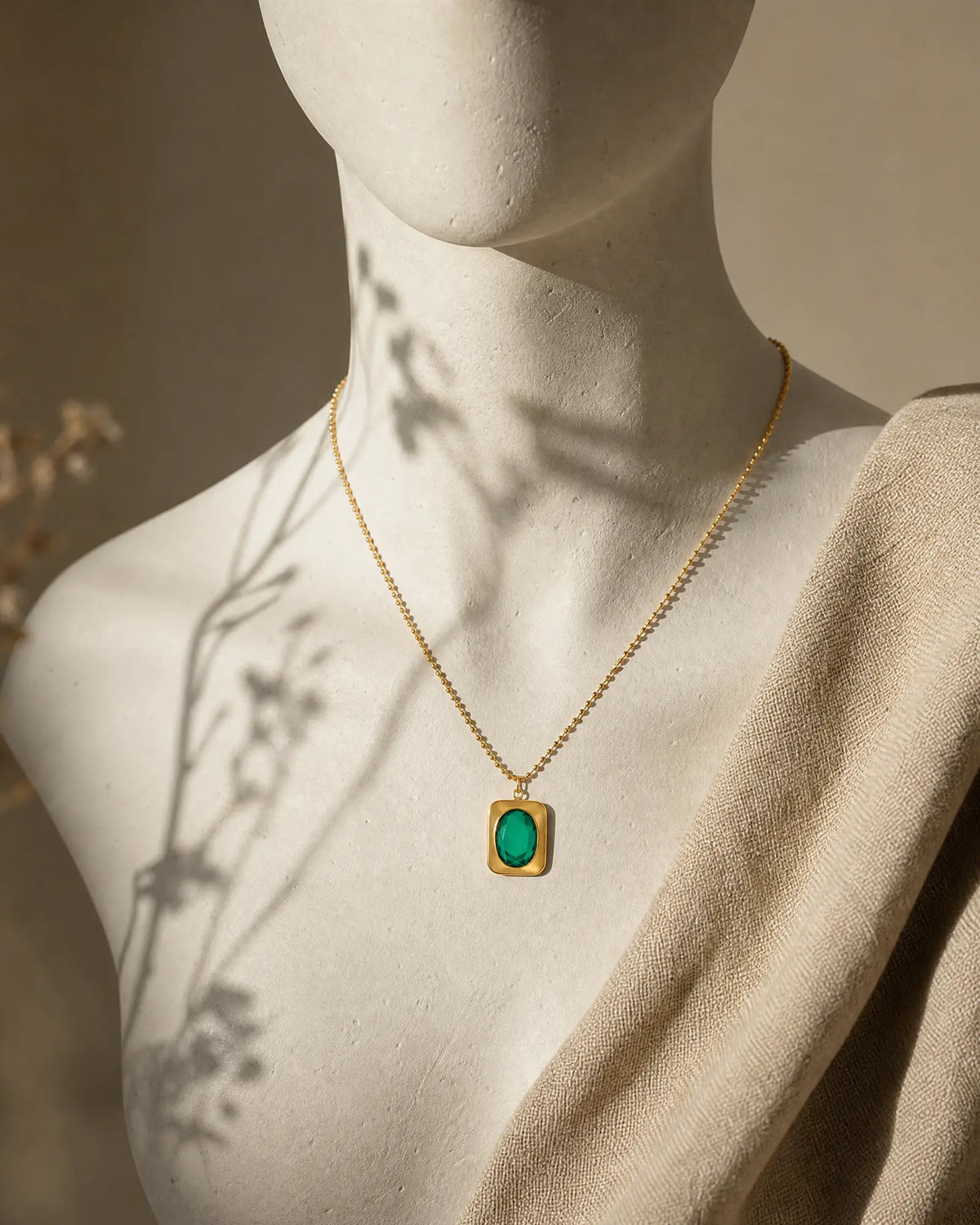 Vintage Emerald Stainless Steel Necklace