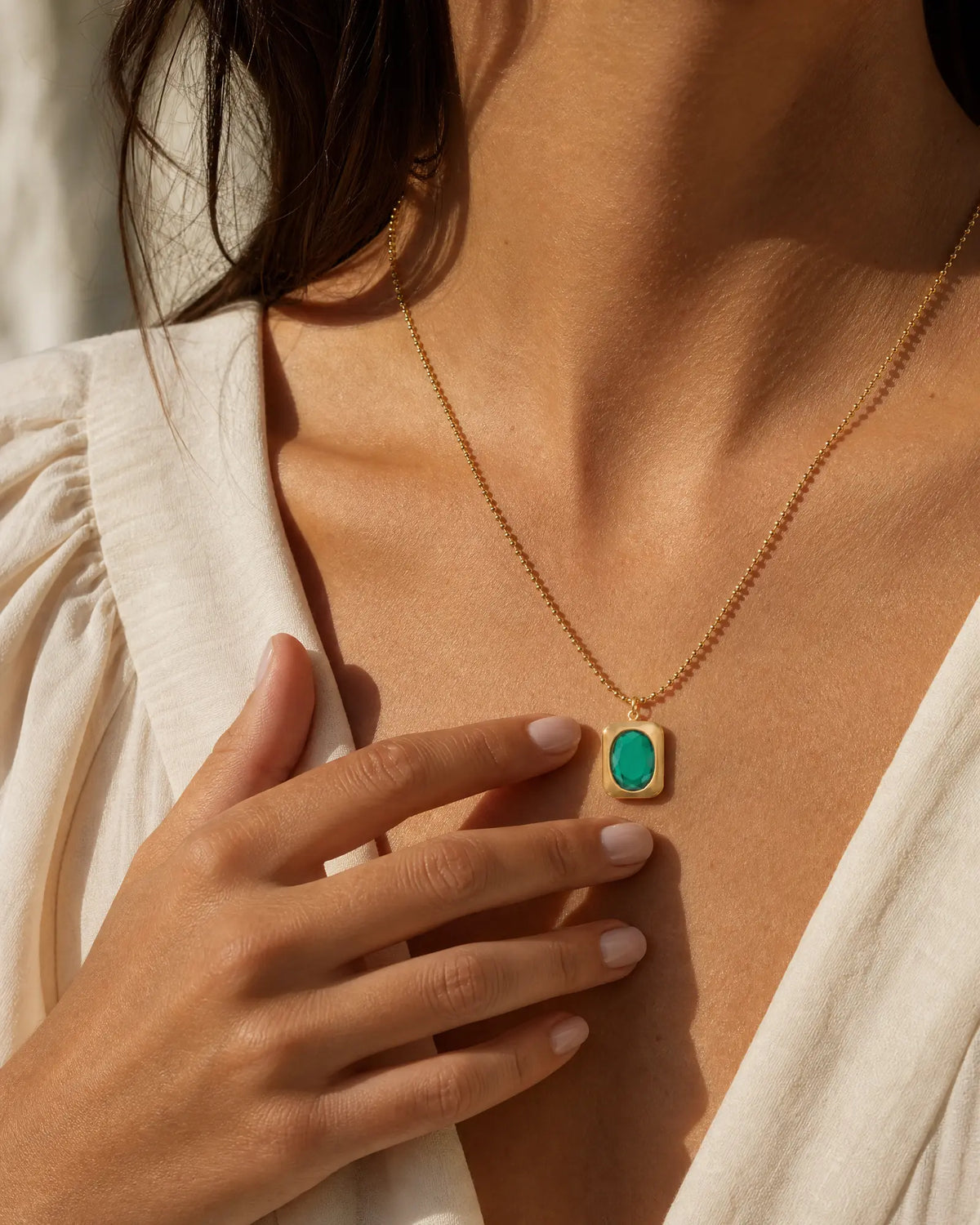 Vintage Emerald Stainless Steel Necklace