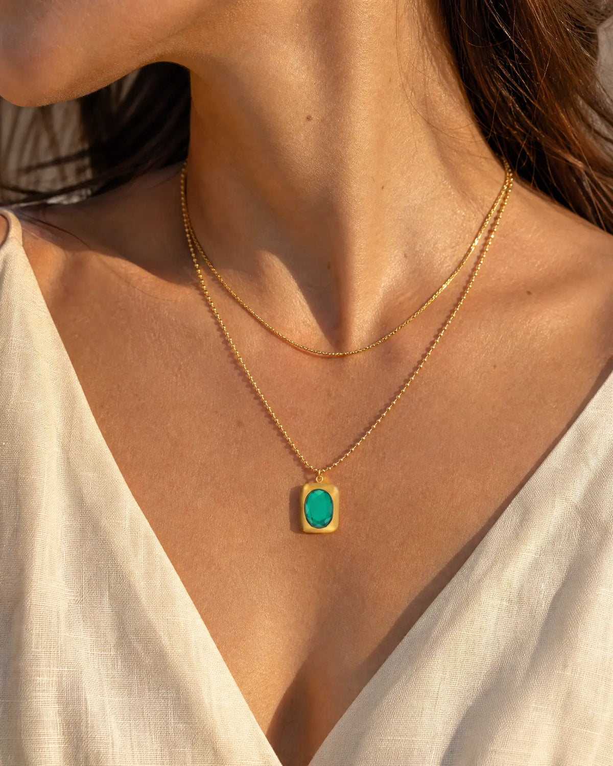 Vintage Emerald Stainless Steel Necklace