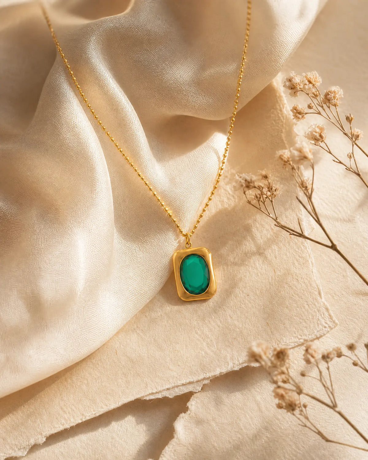Vintage Emerald Stainless Steel Necklace