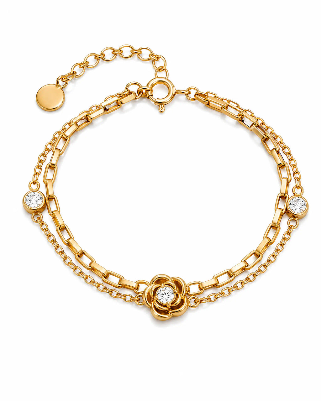 Wearlumi Camellia Double Chain Station Bracelet - Sculptural Floral Layered Bracelet