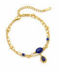 Midnight Teardrop Layered Bracelet on clean white background showing dual chain and lapis charm
