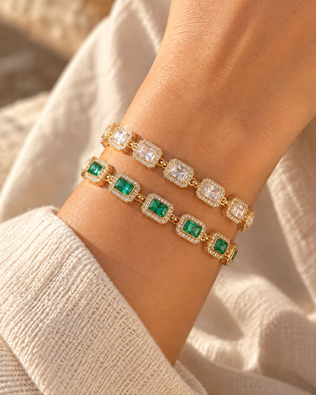 Verdant Cadence Tennis Bracelet stacked with companion bracelet