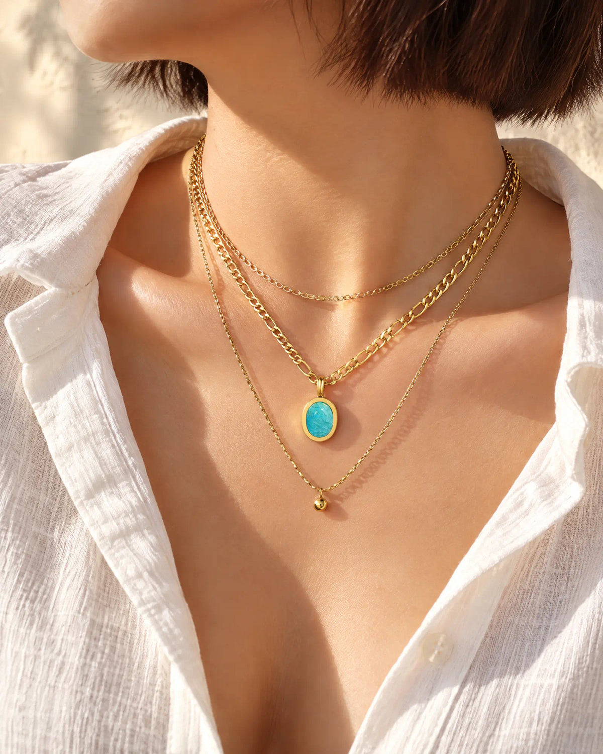 Shoreline Oval Figaro Pendant Necklace layered styling