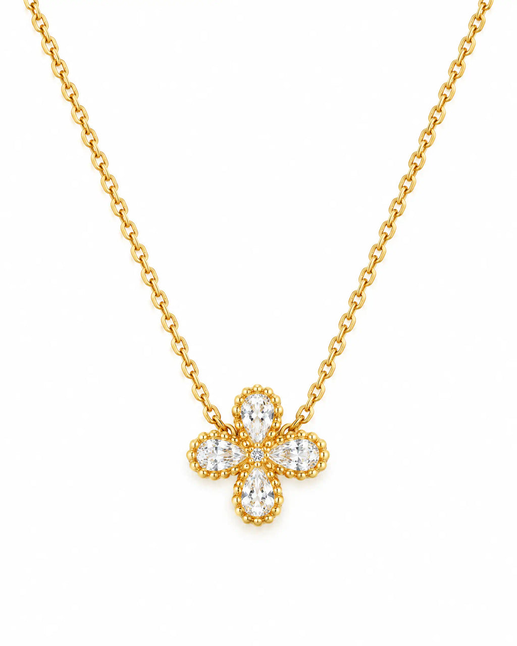 Wearlumi Four Petal Beaded Clover Pendant Necklace front view on white background