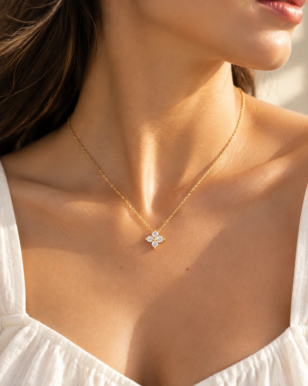 Wearlumi Four Petal Bloom Necklace three quarter neck view
