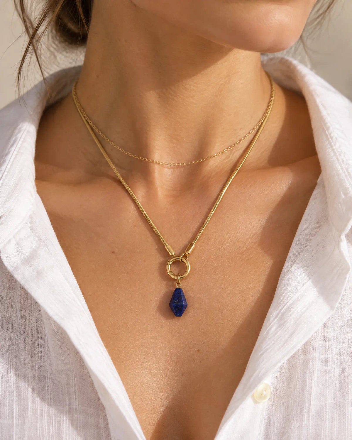 Midnight Faceted Prism Pendant layered styling view