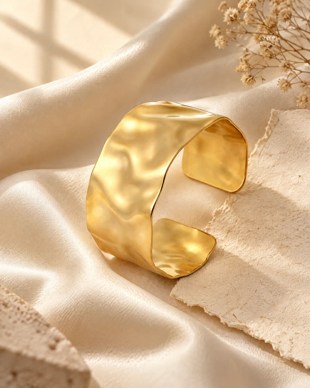 Shoreline Wave Open Cuff on silk drapery
