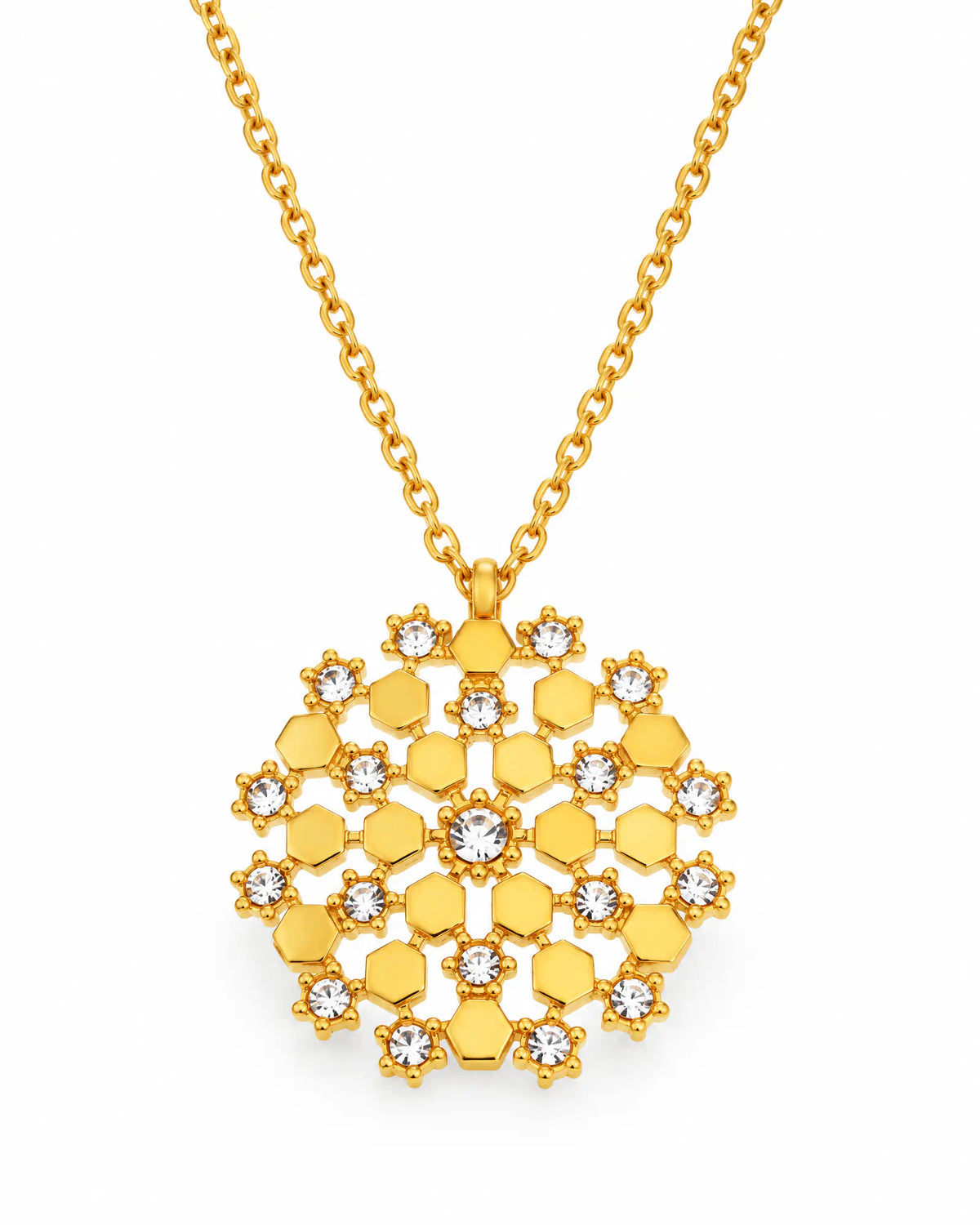 Wearlumi Honeycomb Mosaic Medallion Pendant Necklace front view on white background