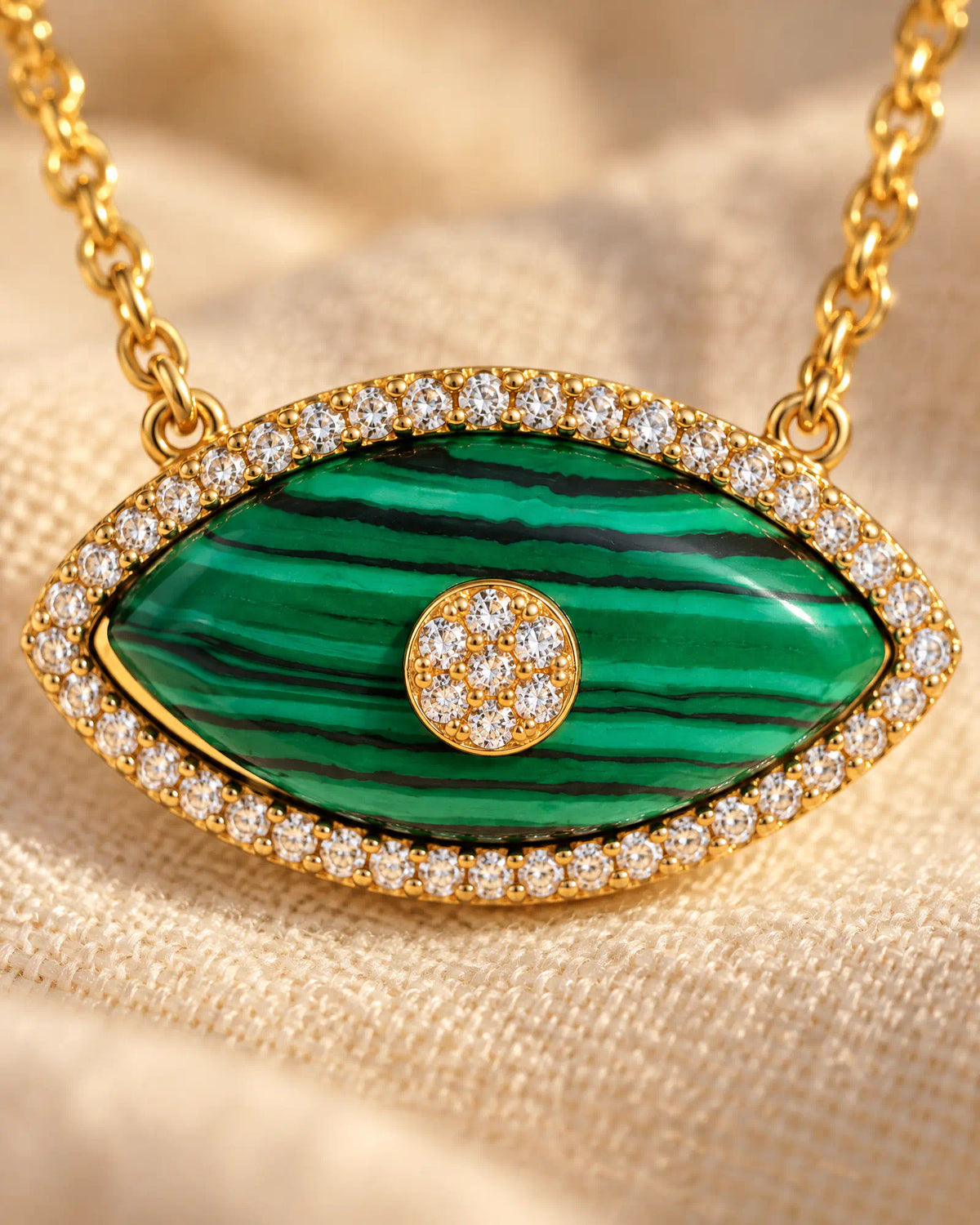 Close-up of the Verdant Eye Pendant center and halo