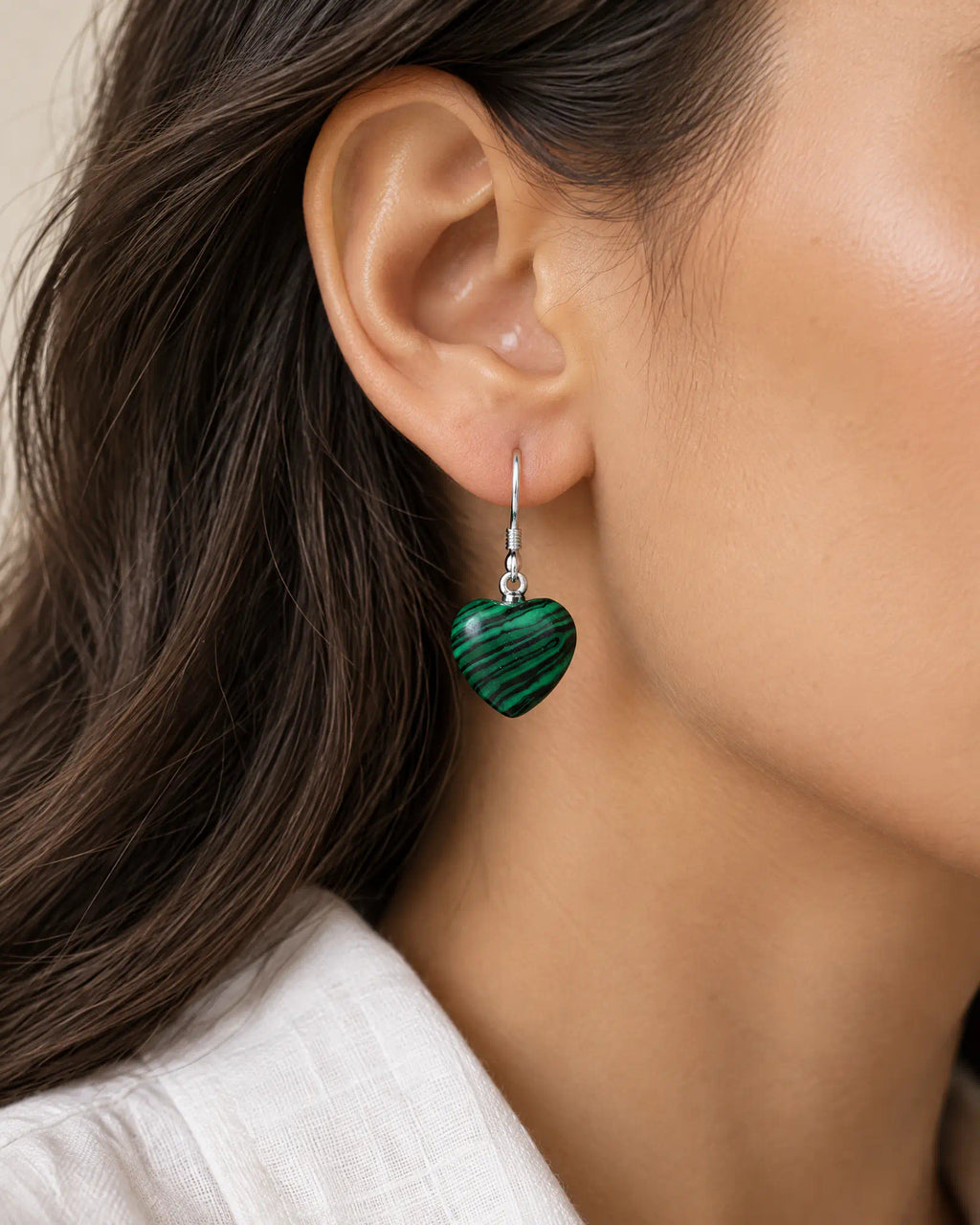 Verdant Heart Wire Drops worn on ear