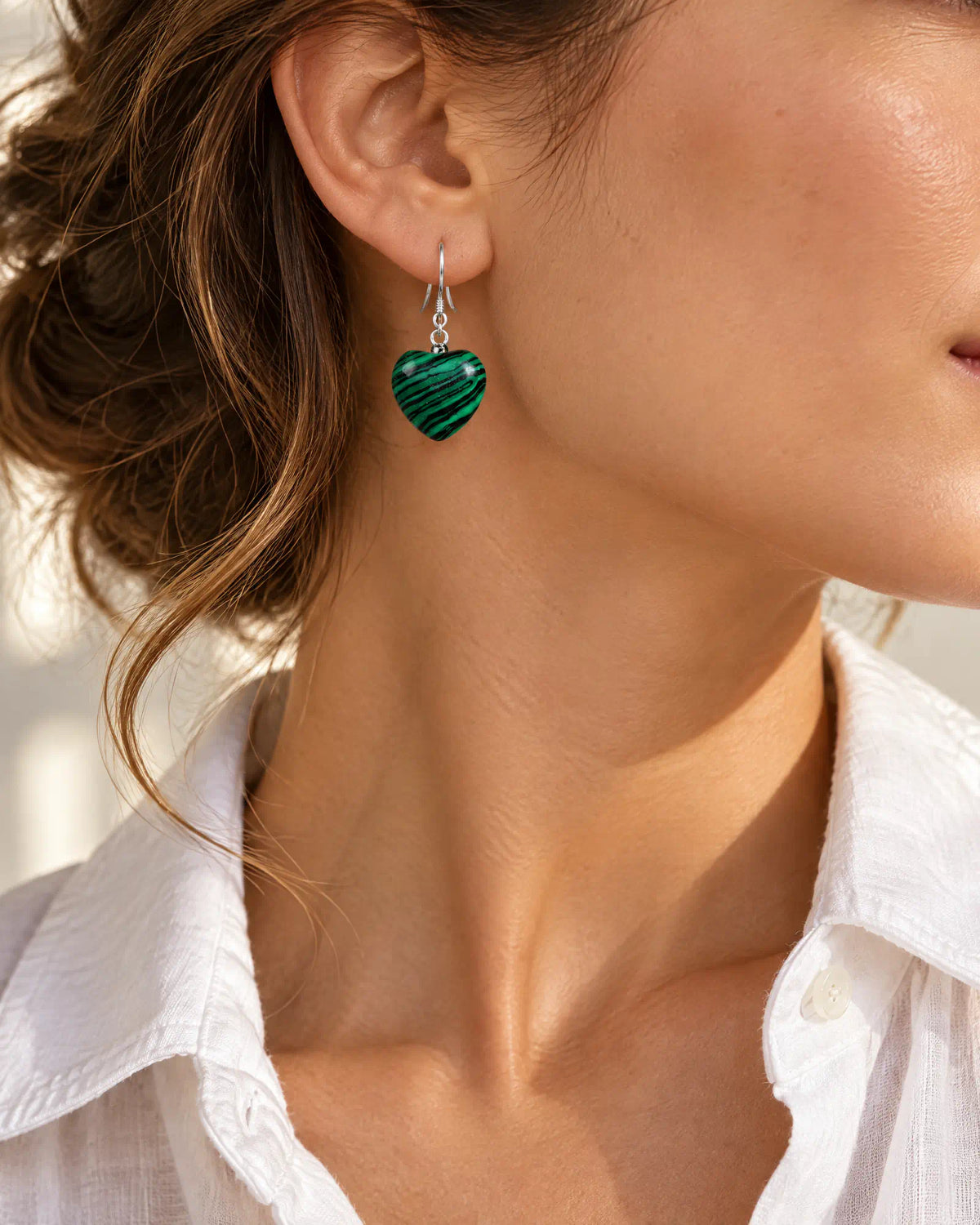Verdant Heart Wire Drops styled with everyday outfit