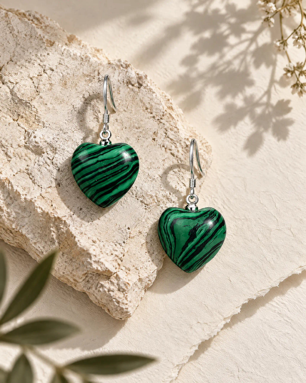 Verdant Heart Wire Drops on limestone surface