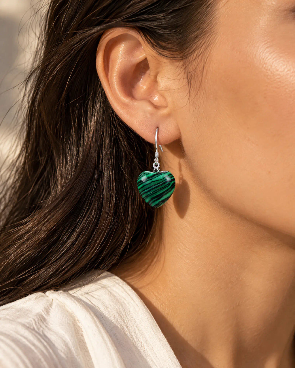 Verdant Heart Wire Drops three-quarter profile on ear