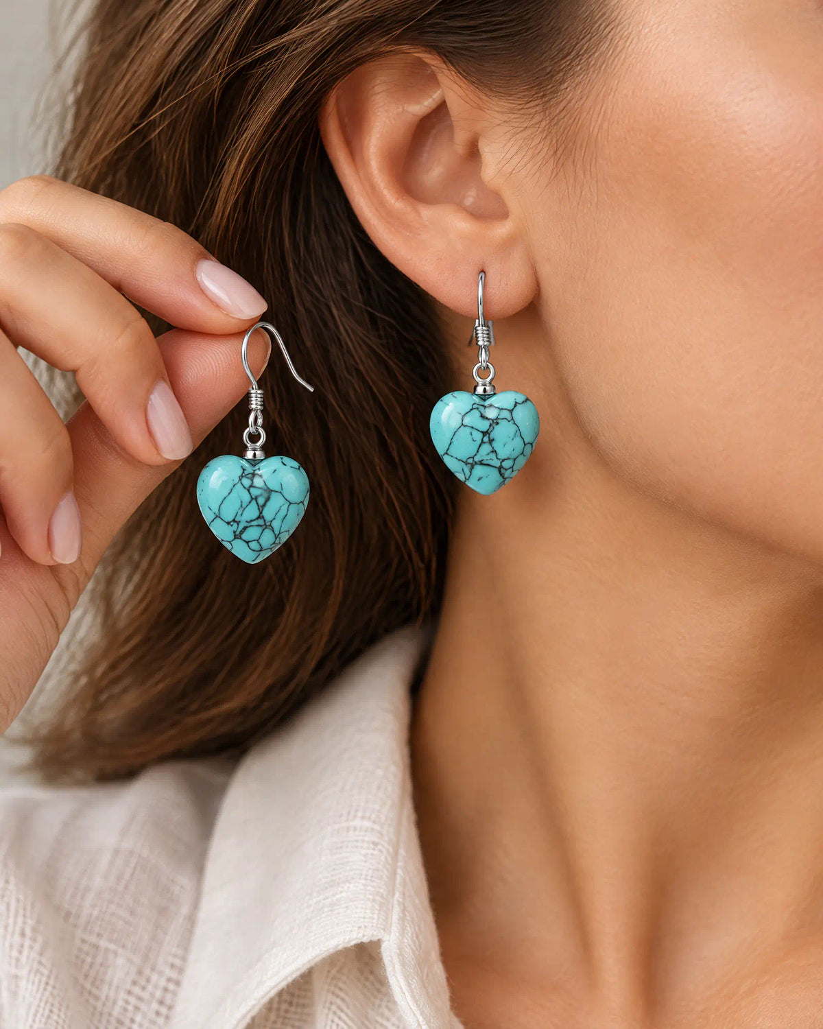 Cerulean Heart Wire Drops held in hand