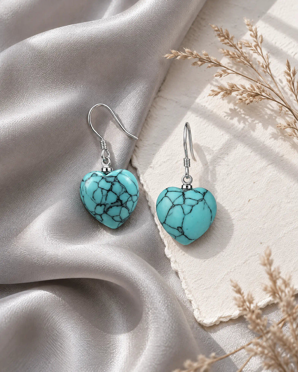 Cerulean Heart Wire Drops on draped silk