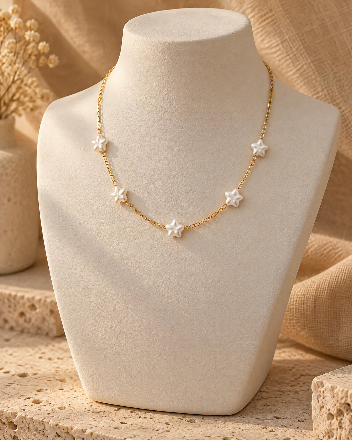 Starlight Station Necklace styled on a cream display bust