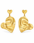 Pair of rippled heart drop earrings on white background