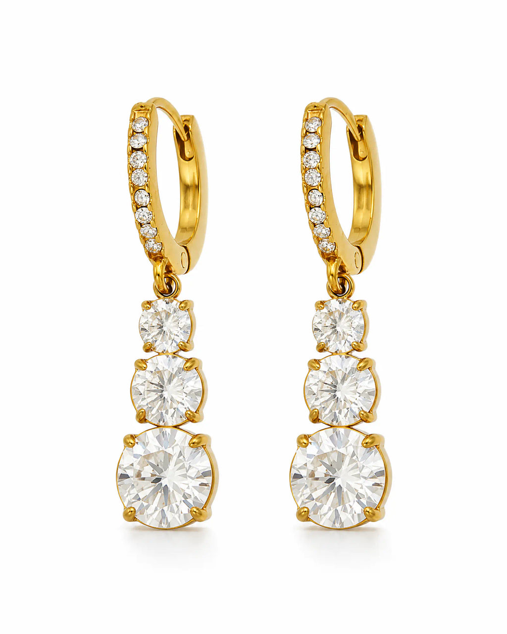 Triple graduated drop earrings with huggie hoops